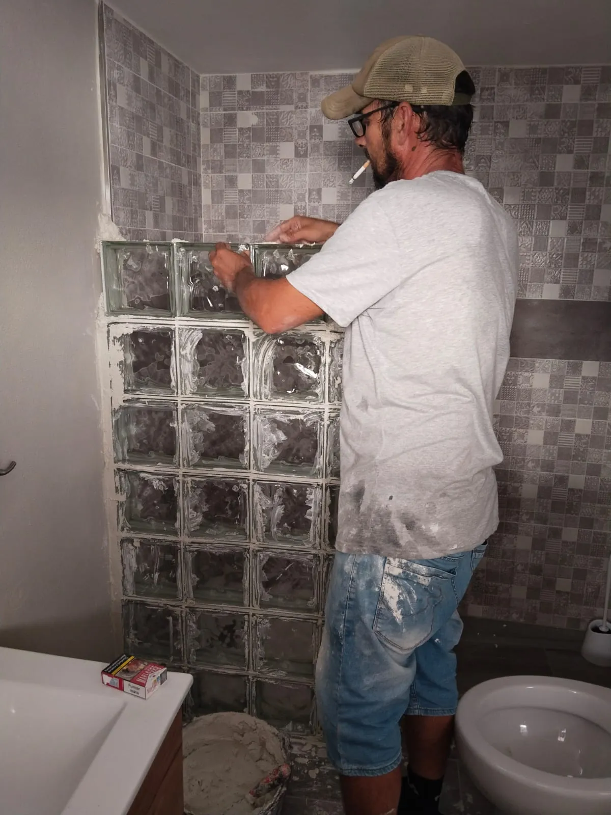 Colocación de bloques de vidrio